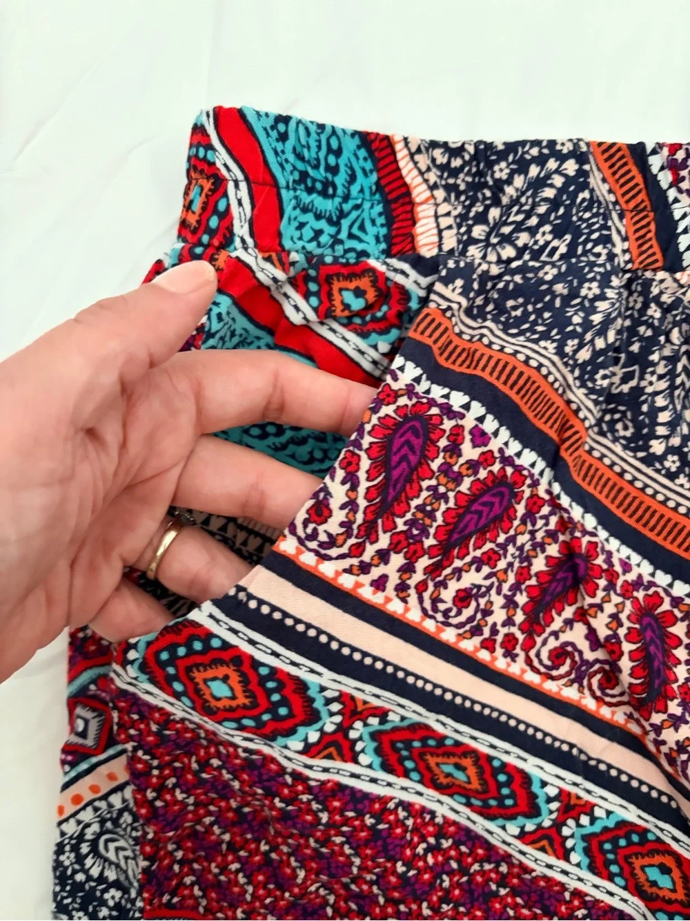 Boho Printed Wrap Skirt in Red & Teal